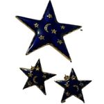 Vintage Celestial Enamel Star Brooch & Earrings Jewelry Set Gold Tone Moon Stars Blue Photo 1