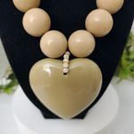 Statement Chunky Taupe Bead Necklace with Heart Pendant Tan Photo 3