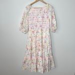 Ivy City Co Roselyn Dress Pastel Floral Smocked Bodice Puff Sleeve Tiered Large Pink Photo 8