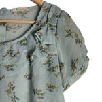 Freebird Light Blue Sheer Floral Bird Ruffled Short Sleeve Blouse Size S Photo 3