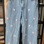 3D bows wide leg jeans light wash coquette edikted lucille low rise baggy Blue Size 29 Photo 0