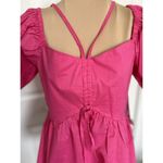 AQUA For Bloomingdale's Puff Sleeves 100% Cotton Halter Blouse Top Hot Pink Photo 1