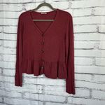 Olivia Rae  Button Front Peplum Cardigan Top Women’s Medium Burgundy Red V-Neck Photo 7