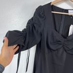 RODARTE x Universal Standard Black‎ Ruched Tie Sleeve Flounce Hem Dress Small Black Photo 9