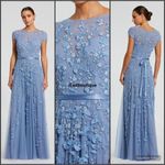Mac Duggal 14521 Blue Floral Embellished Short Sleeve Mesh Gown Dress Photo 1