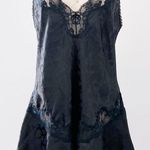 vintage • 80s black satin slip dress mini floral lace lingerie grunge Deena Size M Photo 0