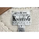 VTG Floral Embroidered Chunky Sweater Handmade Knit Pearl Button Cottage Granny White Photo 7