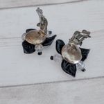 Vintage Clip On Earrings Whimsical Dark Flower Leaf Design Photo 5