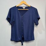 Weatherproof Blue Button Up Tie Bottom Blouse Size M EUC Photo 2