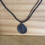 Vintage Saint Benedict Crucifix, Medal Necklace, Sterling Silver Jesus on back Gray Photo 0