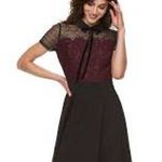 Elle Kohl’s  Poet Collared Lace Skater Mini Dress 8 Women’s Purple Black NWT Photo 0