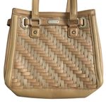 Longaberger Basket Woven Leather Shoulder Bag Stairstep Weave Caramel Photo 3