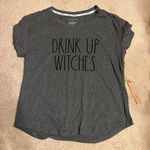 Rae Dunn  charcoal grey black Halloween drink up witches short sleeve shirt Photo 0
