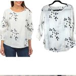 Kindred  White Navy Floral Embroidered Gauzy 3/4 Sleeve Blouse Size XL Photo 1