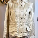 Theory  Pearlized Gold Cinch-Waist Zip Cropped Jacket Hidden Hood Sz S🧡 Photo 0