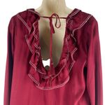 Tularosa  Heather Blouse Ruffle Collar Tassel Tie Back Red Size L Photo 9