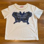 Pearl Embellished White and Blue denim Butterfly Top size M Size M Photo 5