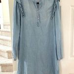 Cloth & Stone  Anthropologie Denim Chambray Ruffle Shoulder Dress Photo 0