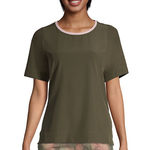 Lands' End  Womens Top Sz‎ M 10 12 Forest Moss Pink Elbow Sleeve 365 Tunic Green Photo 0