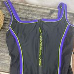 Speedo Black Purple Green Zip Front 1 piece Sport Swim Bathing Suit 12 Photo 2