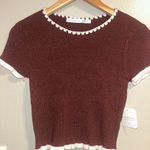 Altar'd State Brown Knit Tee with Pink Trim Photo 0