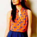 Anthropologie  Maeve EUC Women's Orange Ruffle Sleeveless Octopus Blouse Size 2 Photo 0