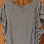 Bobeau  Vertical Stripe Flutter Sleeve Side Tie Top Black and Ivory‎ Size 3X Photo 11