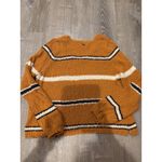 O'Neill Striped Knit Sweater Large V Neck Pullover Brown White Blue Photo 3