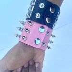 2 pcs Gothic PU leather Studded Spike bracelets , Pink and Black Punk Grunge wristbands , Multiple Photo 4