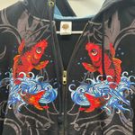 Ed Hardy  Black Zip-Up with Red and Blue Fish Design Photo 2