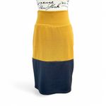 LuLaRoe Pencil Skirt Cassie Mustard Black Dipped Colorblock Textured Women Large Photo 7
