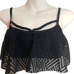 Malibu Lace Ruffle Flounce Flowy Braided Flowy Black Bikini Top M Boho Tribal Size M Photo 0