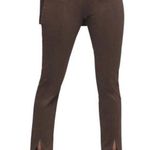 Good American  Chocolate Brown Faux Suede Pant Size 8 Boss Split Hem Straight Leg Photo 0