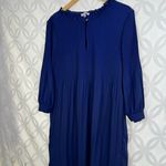 H by Halston Long Sleeve Bateau Ribbed Chiffon Navy Shift Dress Size XS Photo 5