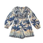 Farm Rio  Anthropologie Long Sleeve Printed Romper Nautical Cottagecore Boho Sm Photo 3
