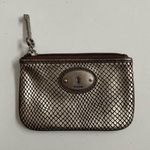 Fossil Coin Purse Pouch Leather Zipper ID Window Key Charm Pewter Gold Brown Photo 3