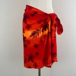 LEILANI Orange Red Floral Tropical Stretchy Swimsuit Cover Up Sarong Wrap Skirt Photo 1