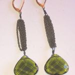 Green Glass Beaded Long Dangling Boho Pierced Earrings Photo 1
