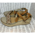 Eddie Bauer  W. Kara Canvas‎ Wedge Sandal Brown Leather Straps Size 9 Photo 4