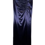 Windsor WT  Midnight Blue Maxi Length Satin Dress with Slit and Scrunch Photo 6