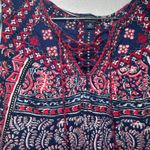 Lucky Brand Women's M Navy Red Floral Lace Up Sleeveless Boho Tunic Top Photo 1