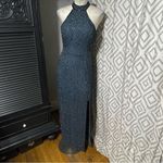 90s Y2K Andretta Donatello Silk beaded halter Open Back maxi prom dress gown L Gray Size L Photo 2