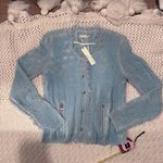 Lavender Brown New WOMENS  Sky Blue Frayed Cardigan shoulder pad small/Med Photo 0
