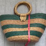 Handmade  Paper Straw Green and Tan Striped Tote Photo 11
