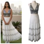 Sharagano  Classic White Cotton Sequined Maxi Skirt Photo 0