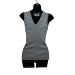 Catherine Malandrino  Grey Ribbed Knit Scalloped V-Neck Tank Top Photo 3