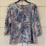 Chico's  Size 2 Blue Purple Knit 3/4 Sleeve Boxy Abstract Blouse Chico Size Large Photo 7