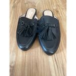 Gianni Bini Black Leather Tassels Paris Almond Toe Loafer Mules Size 6.5 Photo 1