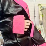 Boutique Black Leather Pink Sherpa Coat Photo 8