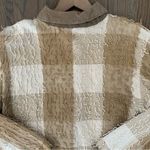 New Direction Vintage Fringed Collared Buffalo Check Chore Jacket in Khaki and Cream Medium Photo 7